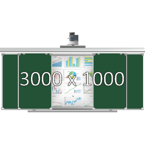 Доска раздвижная рельсовая (мел), 3000х1000 мм. с нишей для интерактивной доски 1500х1000х90 мм.