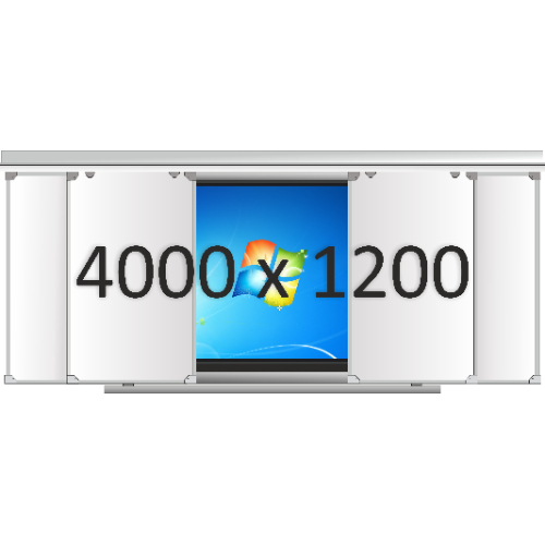 Доска раздвижная рельсовая (маркер), 4000х1200 мм. с нишей для интерактивной панели 2000х1200х150 мм.