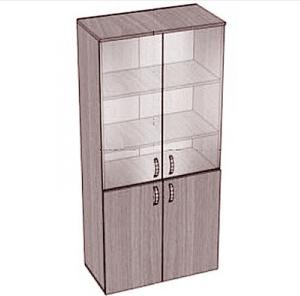 Шкаф с полками закрытый, 4 дверки, стекло. 800х400х2000 мм., ясень шимо